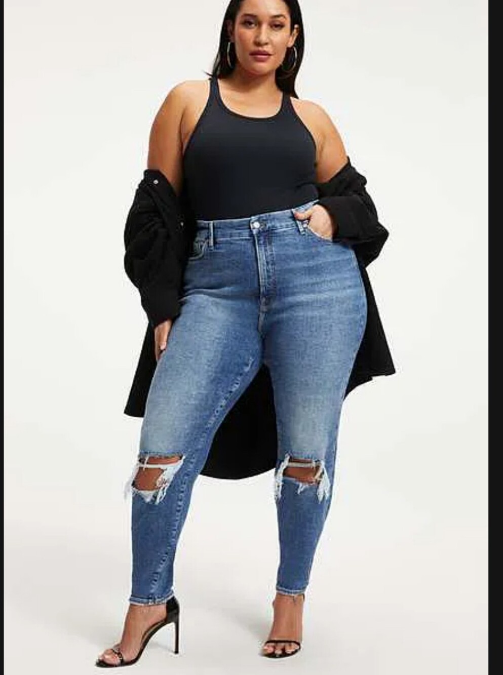 Good American Distressed Blue Slim Straight Jeans